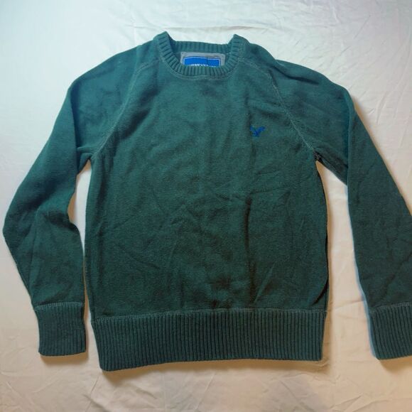American Eagle Vintage Fit Sweater Y2K Men's S Green Embroidered Logo Preppy - Picture 1 of 4